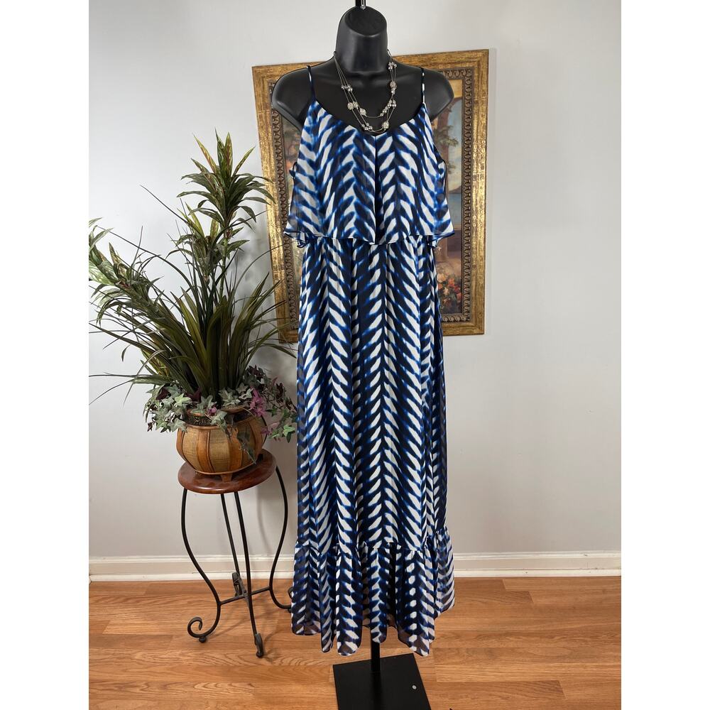 London Times Maxi Dress Women's 10 Multi Spaghetti Strap Coastal Mediterranean‎